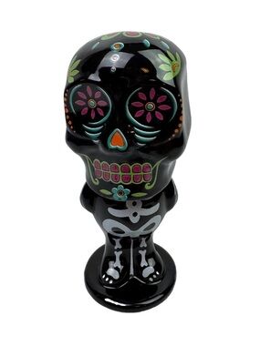 Ceramic Sugar Skull Day Of The Dead 6” Bobble Head Figurine Ceramic Halloween